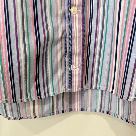 Johnston & Murphy Tailored Fit Multicolor Striped Button-Down 100% Cotton Shirt - Picture 5 of 17